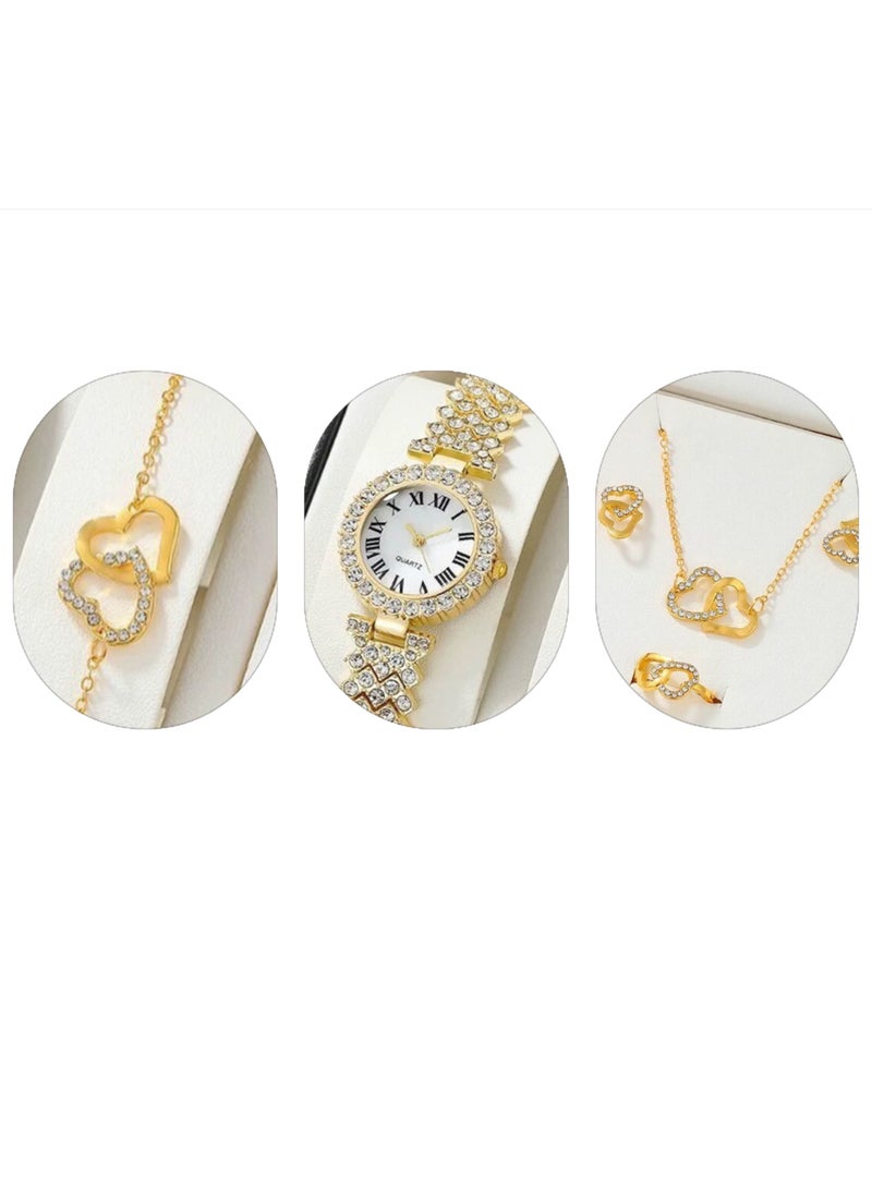 [2025 New Design]Ladies Watch Fashionable Women Quartz Diamond Wristwatch Classic Simple Watches Business Decoration Bangle Bracelet Necklace Ring Earring Girl Gift Set  - Image 2