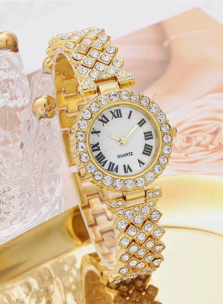 [2025 New Design]Ladies Watch Fashionable Women Quartz Diamond Wristwatch Classic Simple Watches Business Decoration Bangle Bracelet Necklace Ring Earring Girl Gift Set  - Image 3
