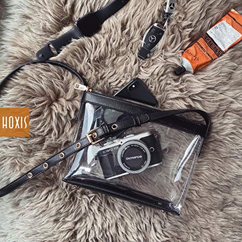 Hoxis Clear Zipper Cross Body Bag with Vegan Leather Trim (Black) Small - Image 4