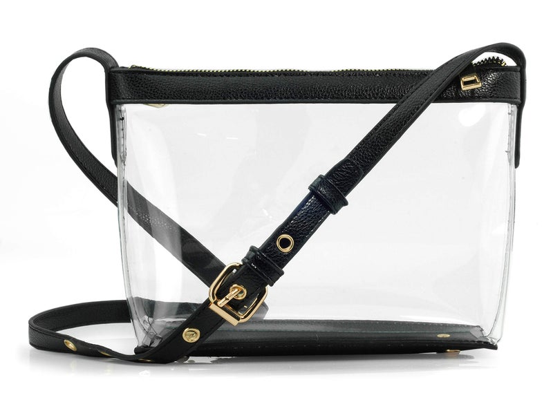Hoxis Clear Zipper Cross Body Bag with Vegan Leather Trim (Black) Small - Image 1