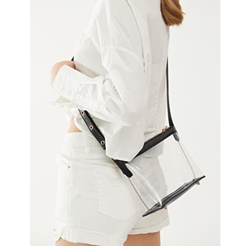 Hoxis Clear Zipper Cross Body Bag with Vegan Leather Trim (Black) Small - Image 5