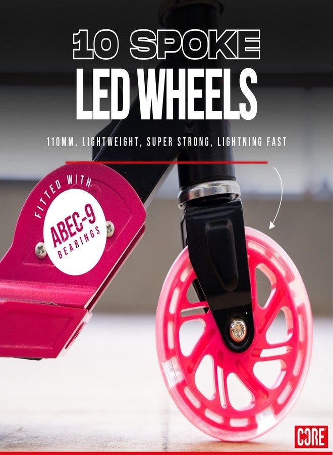 CORE Scooter for Kids Ages 6-12 - Foldy Kids Scooter, Kick Scooter, 2 Wheel Light-Up LED, Easy Folding Scooter, 3 Adjustable Height Handlebar, Pro Deck, Boys Scooter & Girls Scooter, 4 Colors (Pink) - Image 3