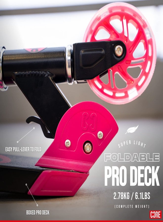 CORE Scooter for Kids Ages 6-12 - Foldy Kids Scooter, Kick Scooter, 2 Wheel Light-Up LED, Easy Folding Scooter, 3 Adjustable Height Handlebar, Pro Deck, Boys Scooter & Girls Scooter, 4 Colors (Pink) - Image 5