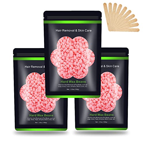 Auperwel Wax Beads for Hair Removal 10.5oz/ 300g, Auperwel Hard Wax Beans for Brazilian, Face, Bikini, Eyebrow, Legs, At Home Painless Waxing Beads for Women Men 3 packs - Image 1