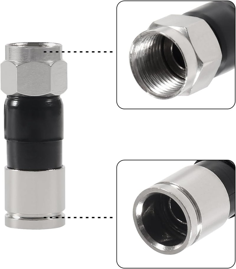 AITIAO 20Pieces RG6 Compression Connectors RG6 F Type Coaxial Cable Connectors Straight Antenna Coax Adapter(Black) - Image 5