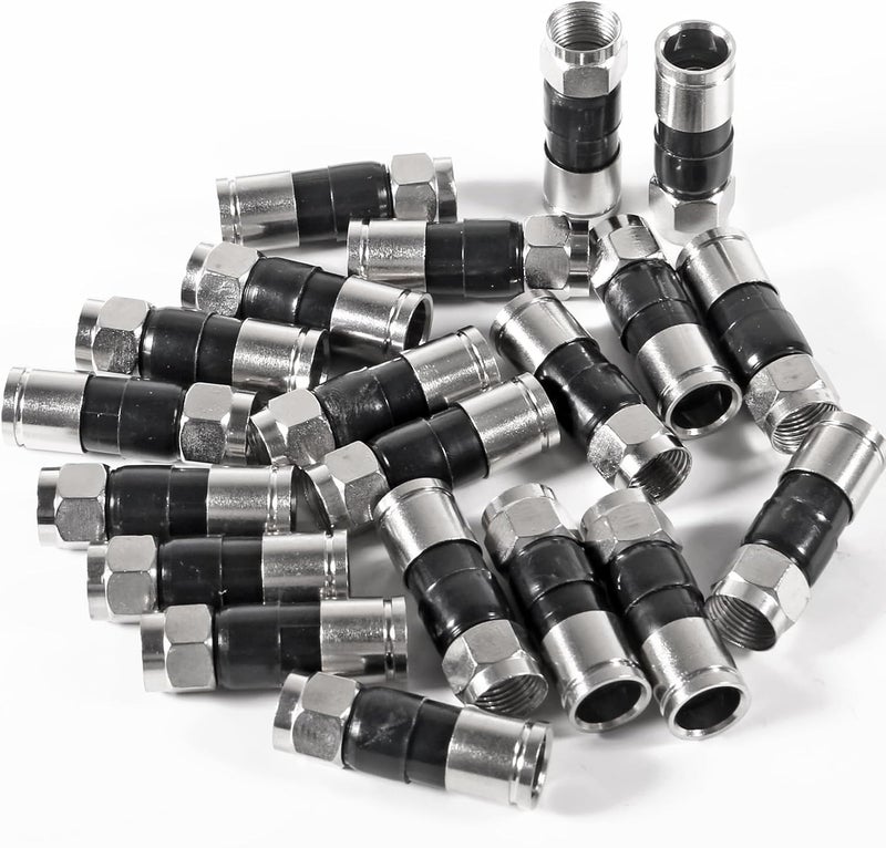 AITIAO 20Pieces RG6 Compression Connectors RG6 F Type Coaxial Cable Connectors Straight Antenna Coax Adapter(Black) - Image 2