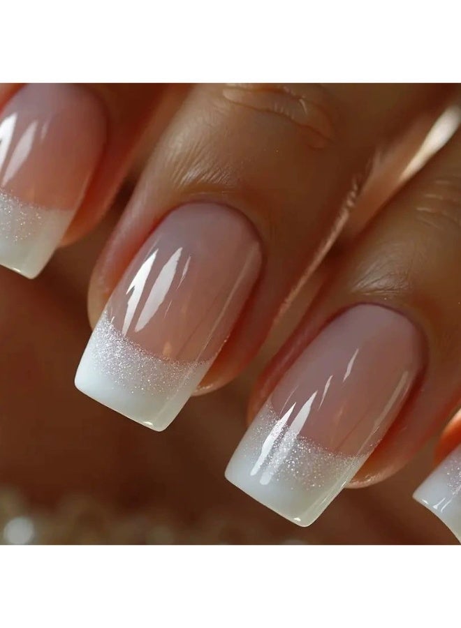 Goolsky أظافر ضغط مربعة متوسطة الطول بيضاء فرنسية لامعة كلاسيكية مميزة للأناقة الخالدة - Image 2