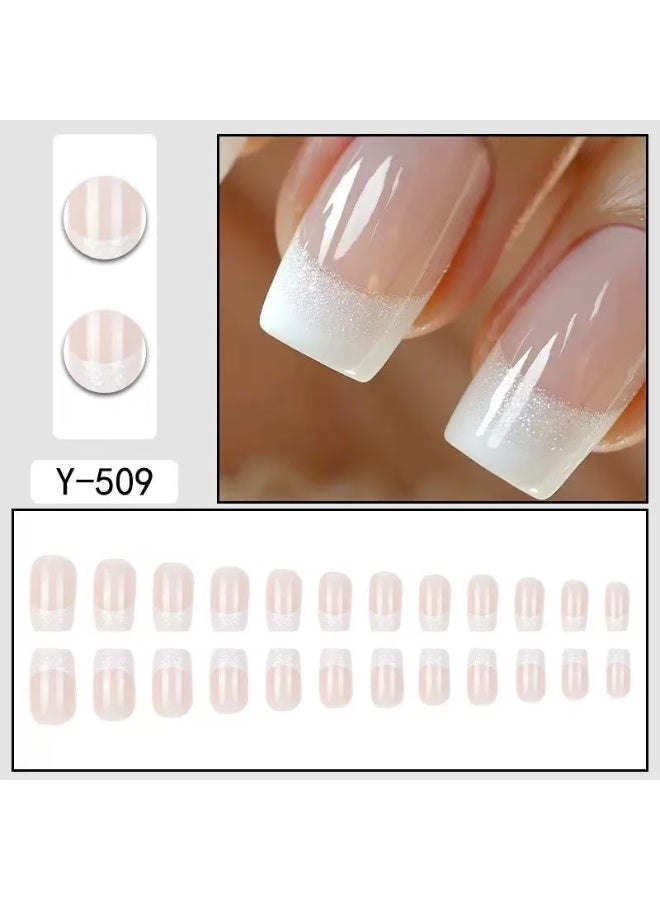 Goolsky أظافر ضغط مربعة متوسطة الطول بيضاء فرنسية لامعة كلاسيكية مميزة للأناقة الخالدة - Image 1