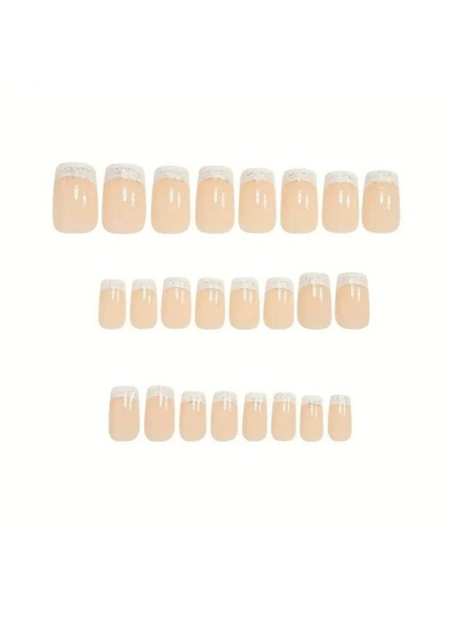 Goolsky أظافر ضغط مربعة متوسطة الطول بيضاء فرنسية لامعة كلاسيكية مميزة للأناقة الخالدة - Image 3