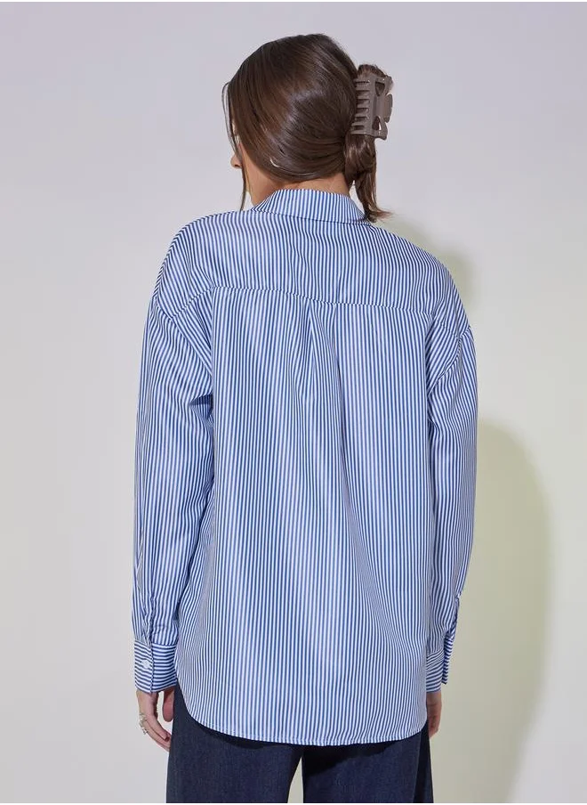 ستايلي Striped Oversized Shirt with Corsage Detail