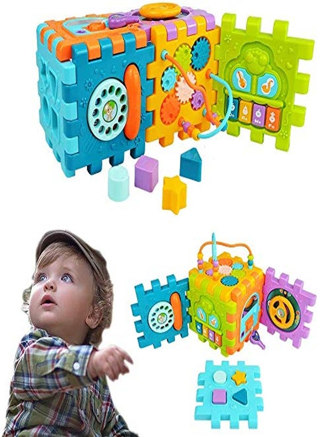 VikriDA Baby Activity 6 in 1 Shape sorter Cube Toddler Toys Centers Educational Music Play Preschool Toy for 1-2 Years Old- Multi Color (Big Size) - Image 1