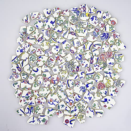 Lanyani Broken Ceramic Tile for Mosaic Crafts Floral Blue and White Porcelain China Tiles,11x11 inch, Pink - Image 5