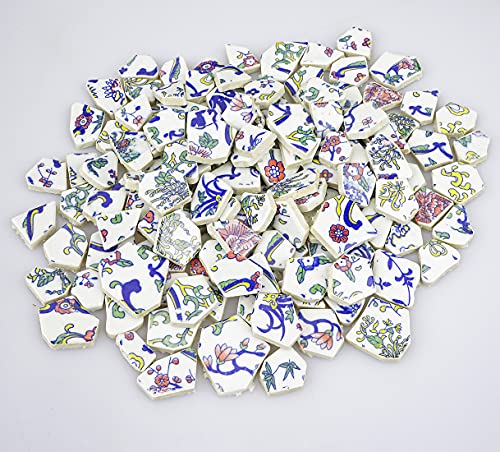 Lanyani Broken Ceramic Tile for Mosaic Crafts Floral Blue and White Porcelain China Tiles,11x11 inch, Pink - Image 2
