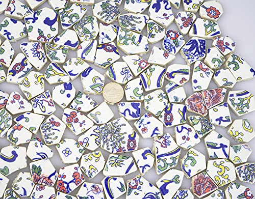 Lanyani Broken Ceramic Tile for Mosaic Crafts Floral Blue and White Porcelain China Tiles,11x11 inch, Pink - Image 4
