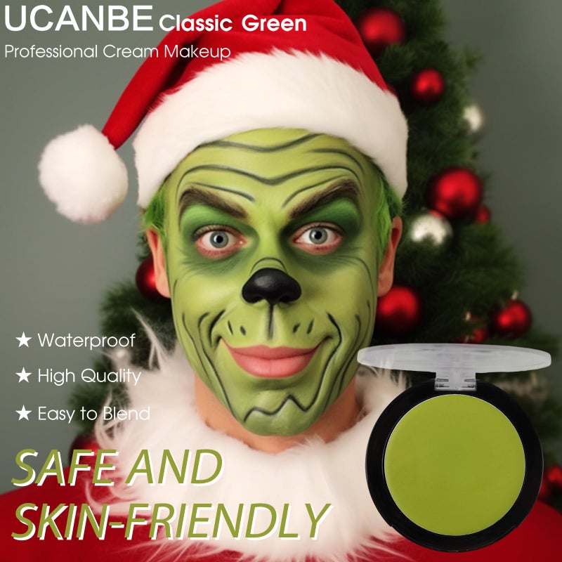 UCANBE Ogre Green Face Body Paint Makeup Foundation, Green Greasepaint for Christmas & St. Patrick's Day, Face Painting Kit for Halloween Monster Witch Goblin Shrek Hulk Gamora SFX Makeup & Costume - Image 3