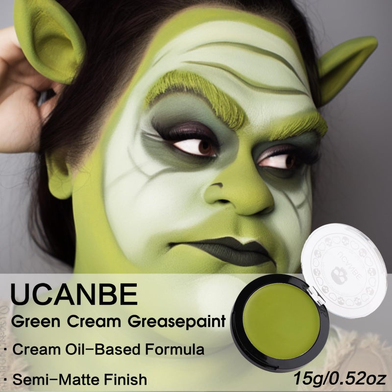 UCANBE Ogre Green Face Body Paint Makeup Foundation, Green Greasepaint for Christmas & St. Patrick's Day, Face Painting Kit for Halloween Monster Witch Goblin Shrek Hulk Gamora SFX Makeup & Costume - Image 4