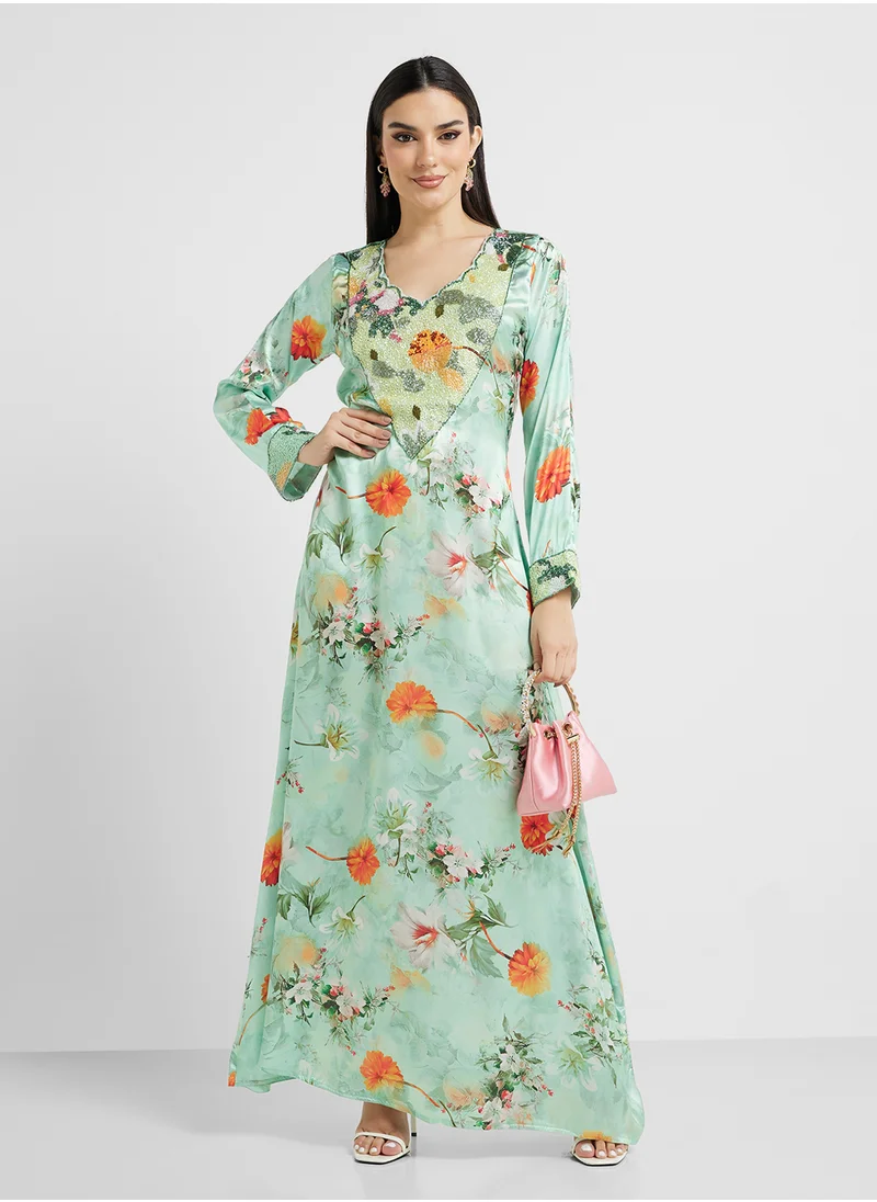 ارابيان كلوزيت Embellished Belted Jalabiya