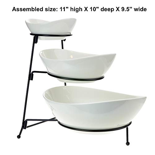 Roe & Moe 3 Tier Serving Stand Ceramic Bowl Set with Metal Rack, Tiered Bowls for Parties Candy Appetizer Dessert Fruit Cake Veggies Chips & Dip - Image 5