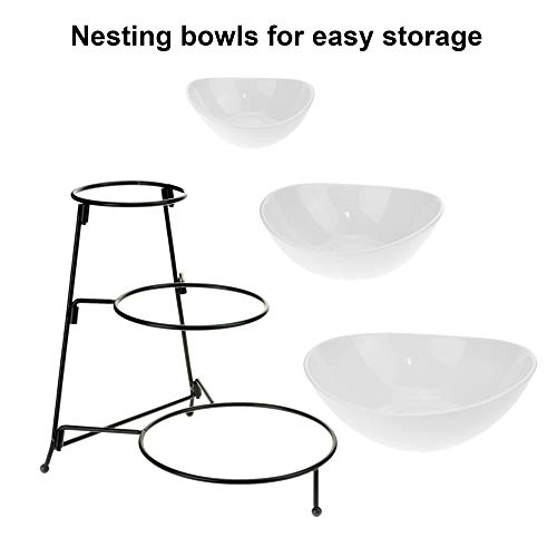Roe & Moe 3 Tier Serving Stand Ceramic Bowl Set with Metal Rack, Tiered Bowls for Parties Candy Appetizer Dessert Fruit Cake Veggies Chips & Dip - Image 4
