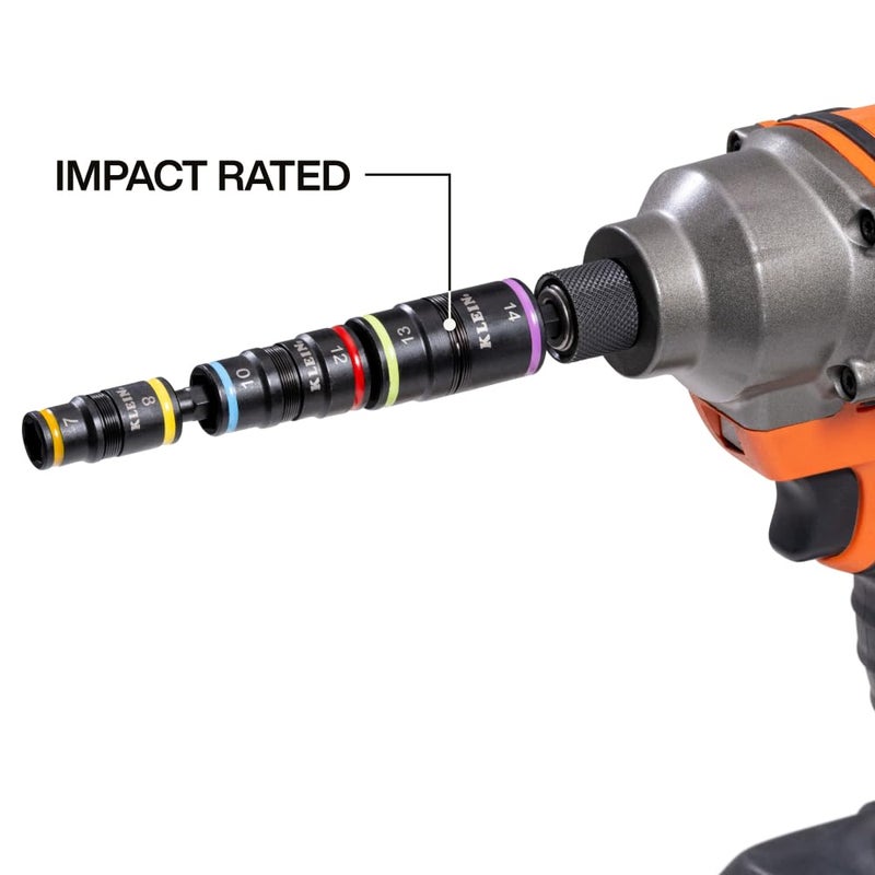 Klein Tools 32933M 6-in-1 Metric Impact Socket Set, 3 Flip Sockets with 7, 8, 10, 12, 13 and 14 mm Nut Driver Sizes, Impact Rated 5-Inch Shaft - Image 5