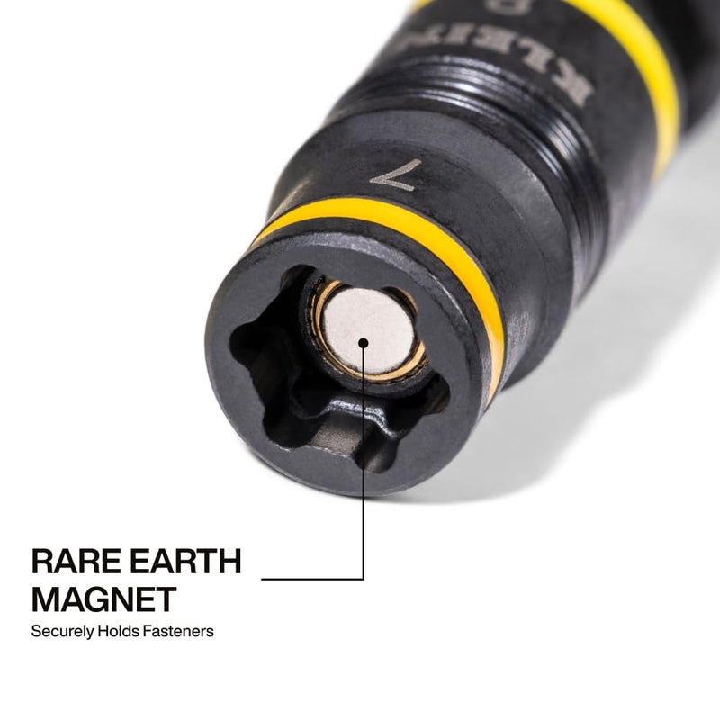 Klein Tools 32933M 6-in-1 Metric Impact Socket Set, 3 Flip Sockets with 7, 8, 10, 12, 13 and 14 mm Nut Driver Sizes, Impact Rated 5-Inch Shaft - Image 4