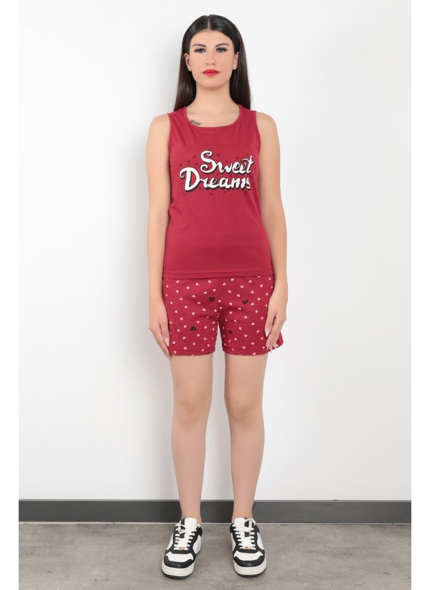 Giysa Claret Red Color Zero Sleeve Printed Cotton Fabric Women's Shorts Pajama Set - 10004  - Image 5