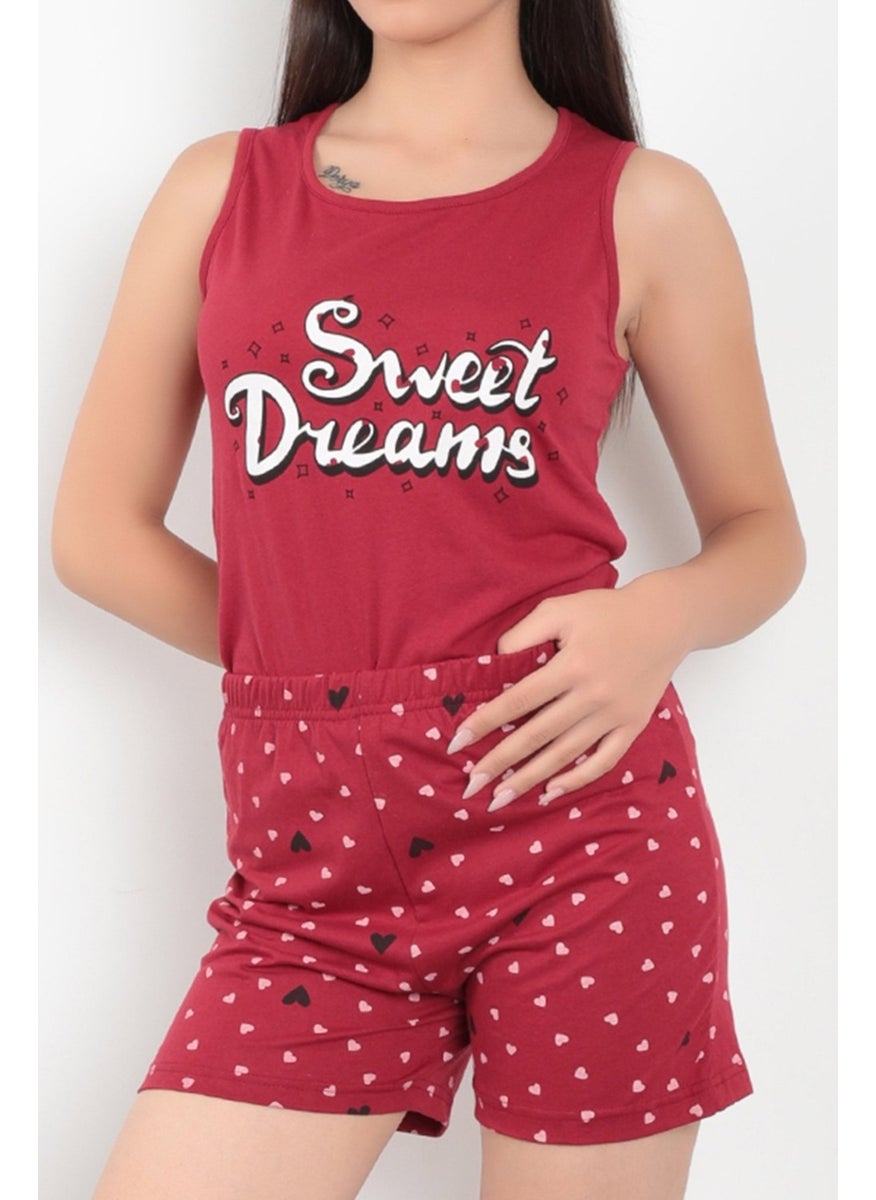 Giysa Claret Red Color Zero Sleeve Printed Cotton Fabric Women's Shorts Pajama Set - 10004  - Image 4