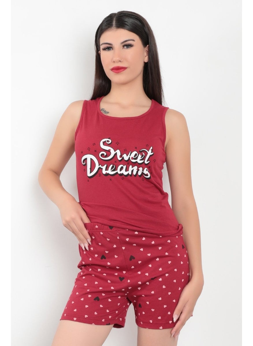 Giysa Claret Red Color Zero Sleeve Printed Cotton Fabric Women's Shorts Pajama Set - 10004  - Image 1