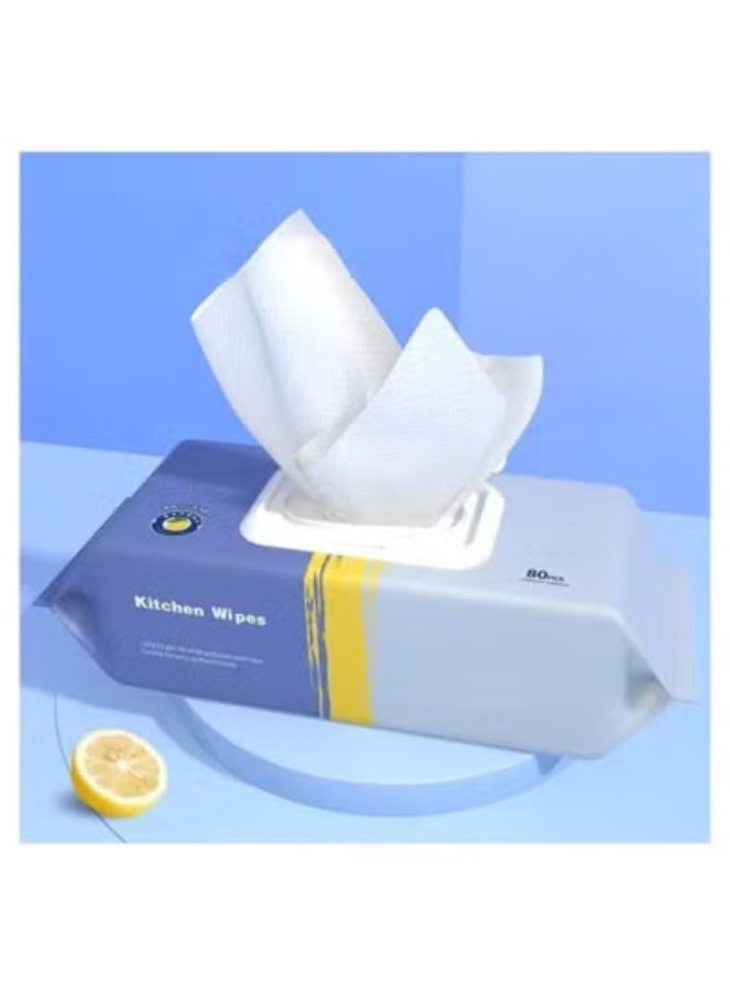 مناديل دهون مطبخ مبللة للاستعمال مرة واحدة 80 منديل- مناديل مطعم قوية لإزالة الشحوم والبقع الغذائية وتنظيف الطاولات الزجاجية المبللة - Image 2