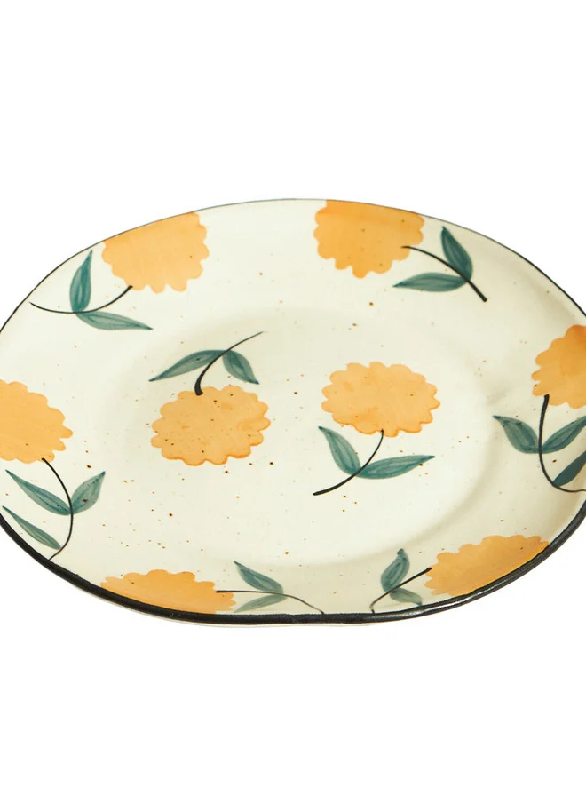 Chumbak Marigold Dinner Plate | Handpainted Stoneware
