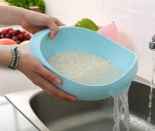 Kitchwish Rice Fruit Vegetable Washing Bowl Strainer Colander 3 Multicolor - Image 2