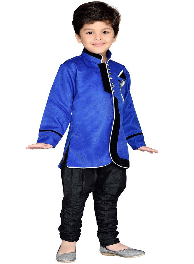 AJ Dezines Kids Sherwani Suit Set For Boys (644_BLUE_9.) - Image 4