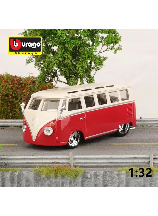 بوراغو 1:32 مقياس فولكس فاجن باص حافلة VW الأحمر نموذج سيارة سبيكة أبواب فتح عجلات متحركة - Image 2
