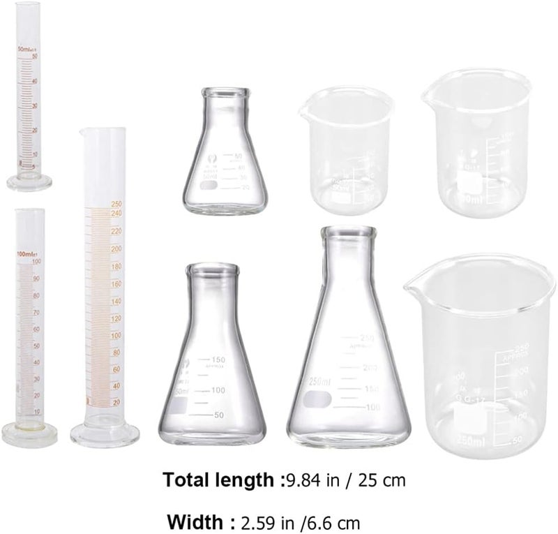 klarako 9pcs Utensil Set Cylinder Measurement 100 Ml Measuring Cylinder Beaker Graduated Measuring Cup Labware Ml Measuring Cup for Liquid Conical Bottle Test Tube Glass With Scale - Image 2
