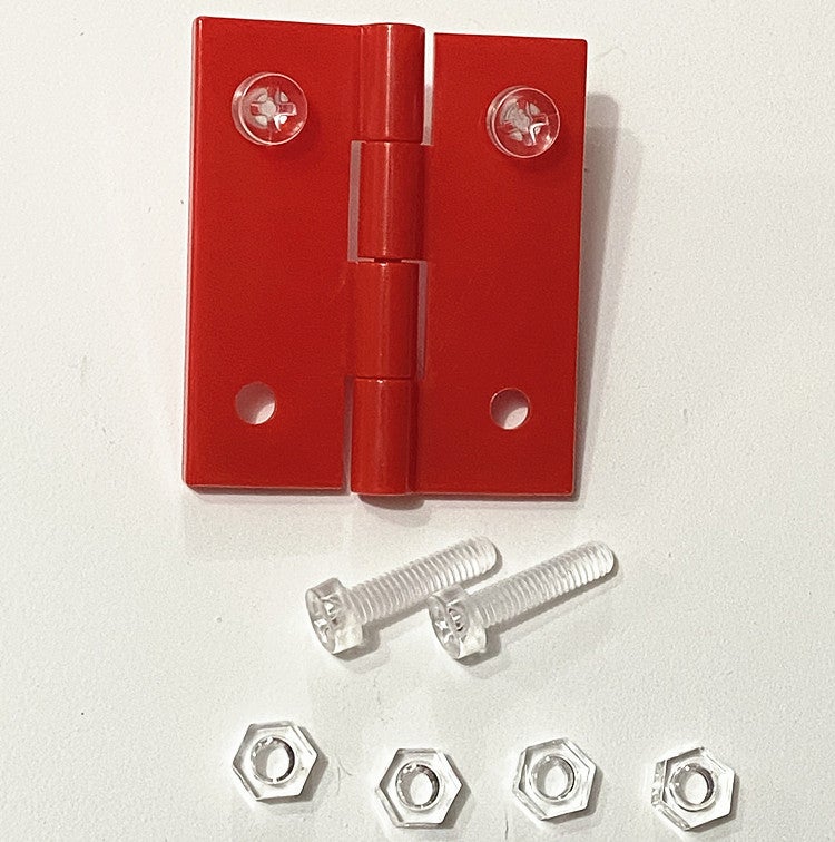 Acrylic Hinge Large Transparent Screw-in Red with screws Red with screws