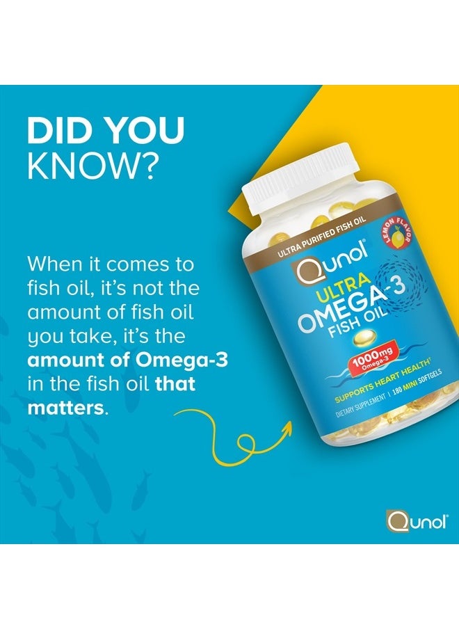 Qunol Fish Oil Omega 3 Mini Softgels, 1000mg Omega 3 EPA + DHA, Ultra Pure Supplements, Heart Health Support, Lemon Flavor, Easy to Swallow Minis, 3 Month Supply, 180 Count  - Image 5