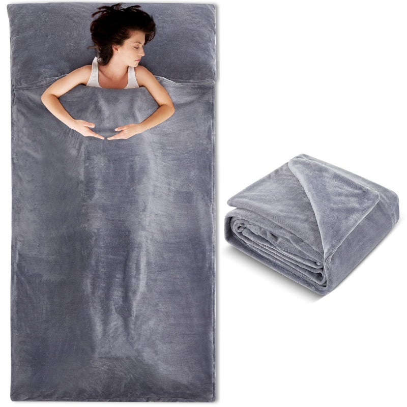 Remagr Flannel Sleeping Bag Liner for Adult, Flannel Fluffy Sheet & Camping Sheet for Winter Warm Thick Sheets for Backpacking, Hotel, Traveling, Sleeping Bag with Zipper(Gray,90 x 41 Inches) - Image 1