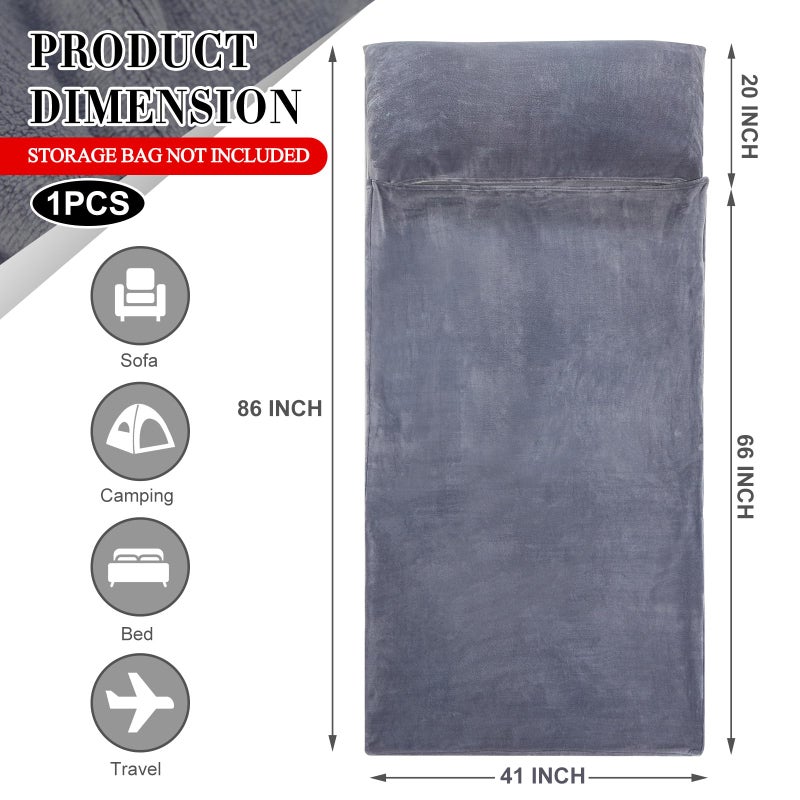 Remagr Flannel Sleeping Bag Liner for Adult, Flannel Fluffy Sheet & Camping Sheet for Winter Warm Thick Sheets for Backpacking, Hotel, Traveling, Sleeping Bag with Zipper(Gray,90 x 41 Inches) - Image 2