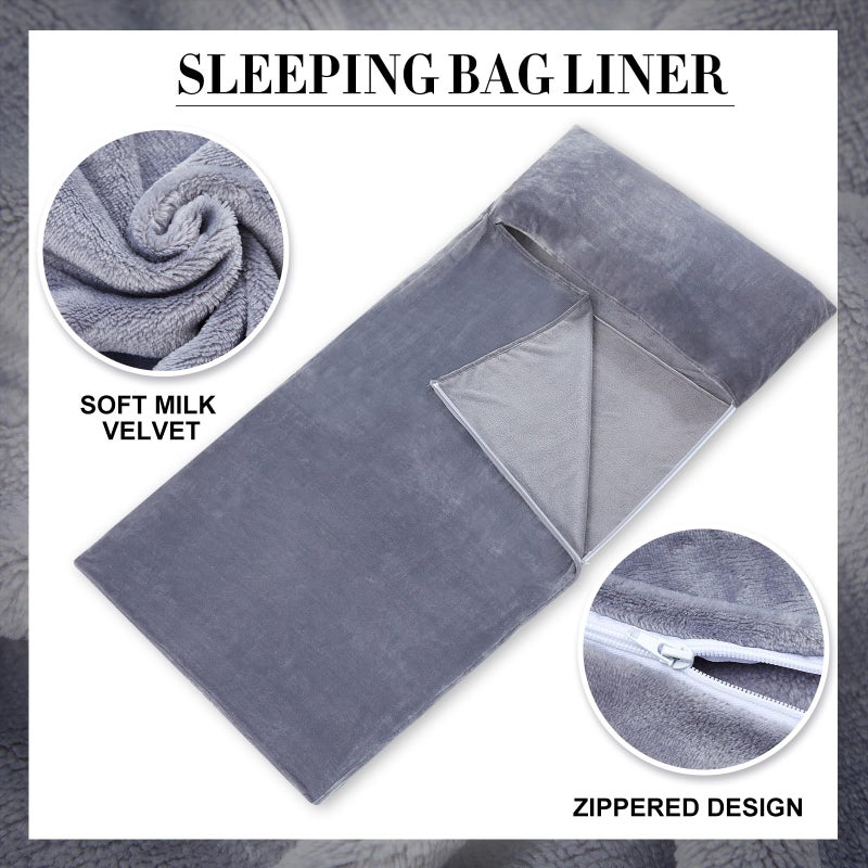 Remagr Flannel Sleeping Bag Liner for Adult, Flannel Fluffy Sheet & Camping Sheet for Winter Warm Thick Sheets for Backpacking, Hotel, Traveling, Sleeping Bag with Zipper(Gray,90 x 41 Inches) - Image 3