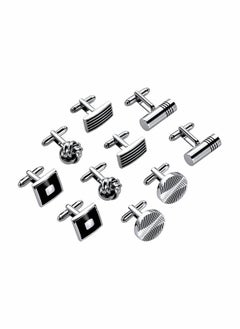 5 Pairs Men's Cufflinks, Cuff Links for Men, Stainless Steel Classic Tone Cufflinks, Black Striped Cuff Links, Shirt Suit Cufflinks