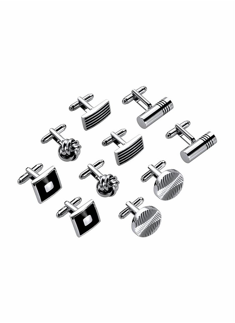 SYOSI - 5 Pairs Men's Cufflinks, Cuff Links for Men, Stainless Steel Classic Tone Cufflinks, Black Striped Cuff Links, Shirt Suit Cufflinks - Image 1