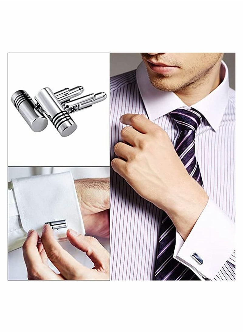 SYOSI - 5 Pairs Men's Cufflinks, Cuff Links for Men, Stainless Steel Classic Tone Cufflinks, Black Striped Cuff Links, Shirt Suit Cufflinks - Image 1