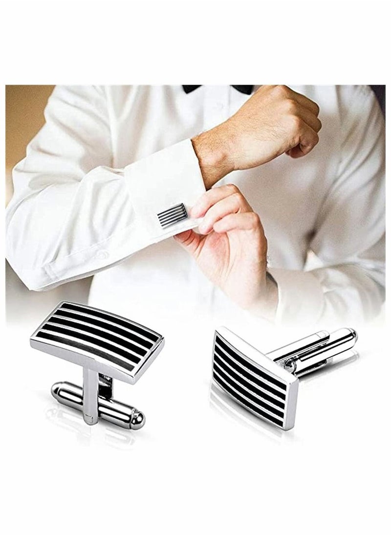 SYOSI - 5 Pairs Men's Cufflinks, Cuff Links for Men, Stainless Steel Classic Tone Cufflinks, Black Striped Cuff Links, Shirt Suit Cufflinks - Image 1