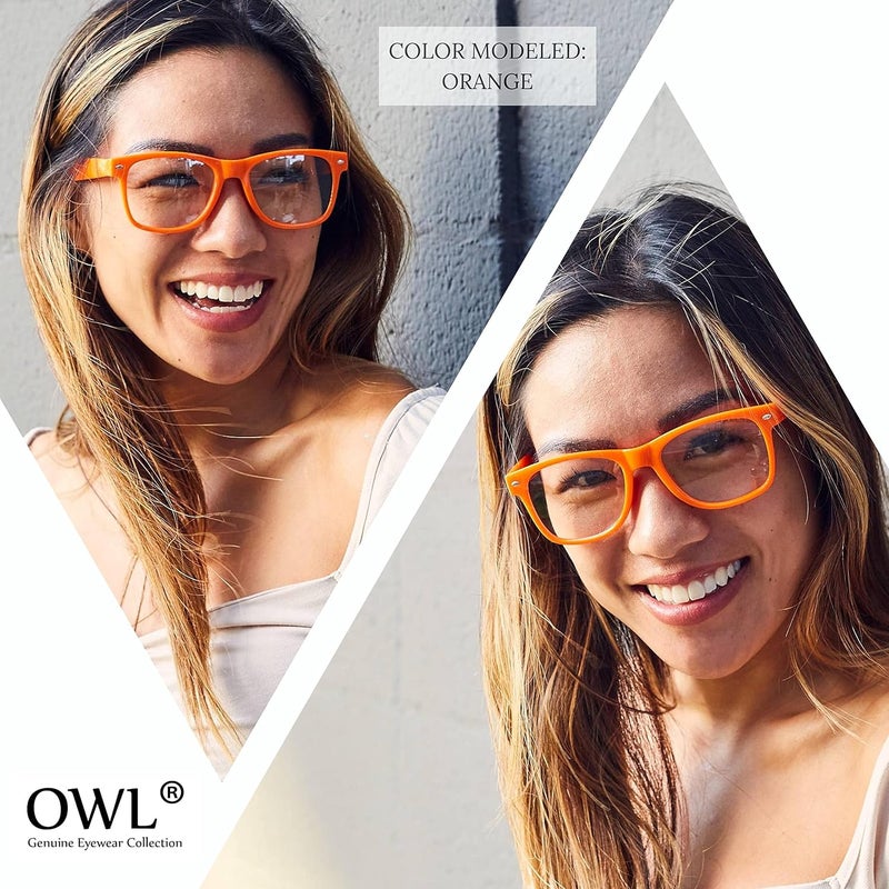 OWL Classic Vintage Sunglasses 80s Style with Clear Lens, Smoke Lens Nerdy Colorful Frames - Image 5