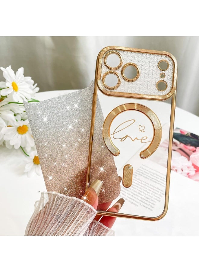 Designed for iPhone 17 Pro Max Case 2025,Compatible with MagSafe Love Hearts Plating Camera Protection TPU Magnetic Glitter Phone  for Women Girls 6.9"-Gold - Image 3