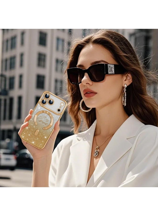 Designed for iPhone 17 Pro Max Case 2025,Compatible with MagSafe Love Hearts Plating Camera Protection TPU Magnetic Glitter Phone  for Women Girls 6.9"-Gold - Image 4