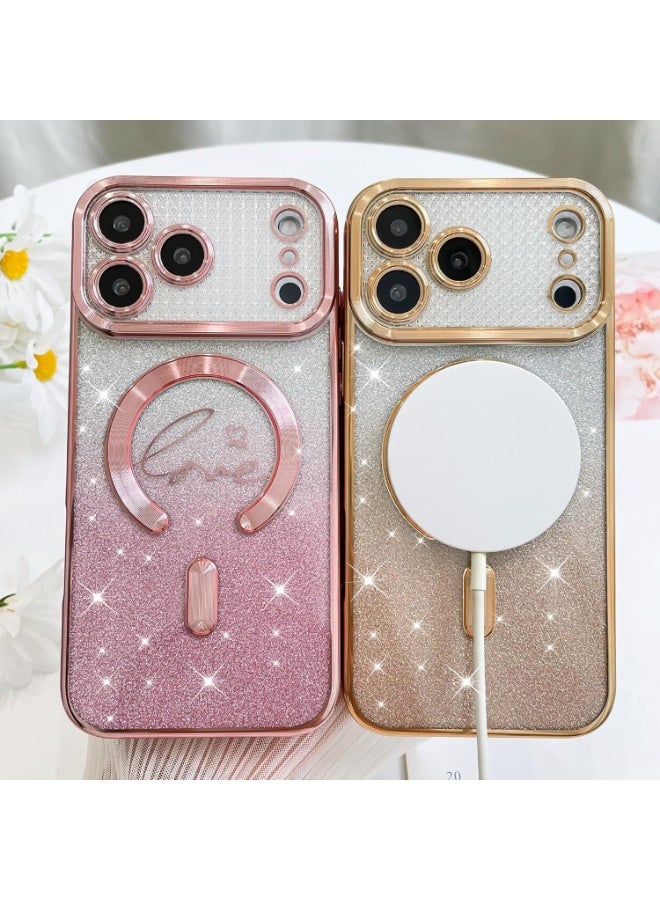 Designed for iPhone 17 Pro Max Case 2025,Compatible with MagSafe Love Hearts Plating Camera Protection TPU Magnetic Glitter Phone  for Women Girls 6.9"-Gold - Image 5