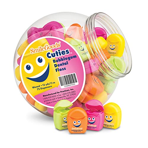 Practicon SmileGoods Cuties Bubblegum Waxed 12 Yard Dental Floss, Mini Sample Size Floss for Giveaways, Travel, Kids, Adults, Patients, Assorted Bright Colors with Display Canister, Bulk 72 Pack - Image 1