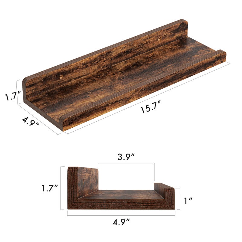 YUFLINX 16â€™â€™Rustic Brown Floating Shelves for Wall Set of 6,Rustic Wood Shelf for Room Decor/Storage/Display,Small Bookshelf,Wall Mounted Hanging Shelves for Bedroom, Bathroom, Living Room, Kitchen - Image 4