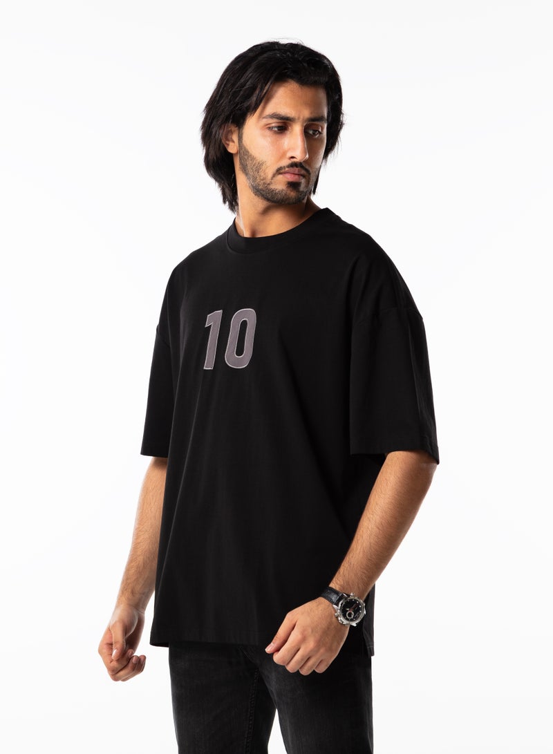 Dayton Oversized Black T-Shirt with Number 10 Print | Casual Loose Fit Short Sleeve Tee - Image 1